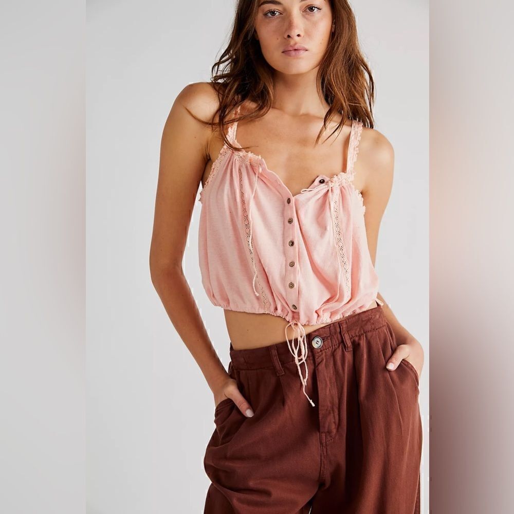Free People White Buttoned Tie Front Crop Camisole
